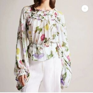 NWT Ted Baker Sheer Floral Blouse, Waist Tie, US Size 6, Small
